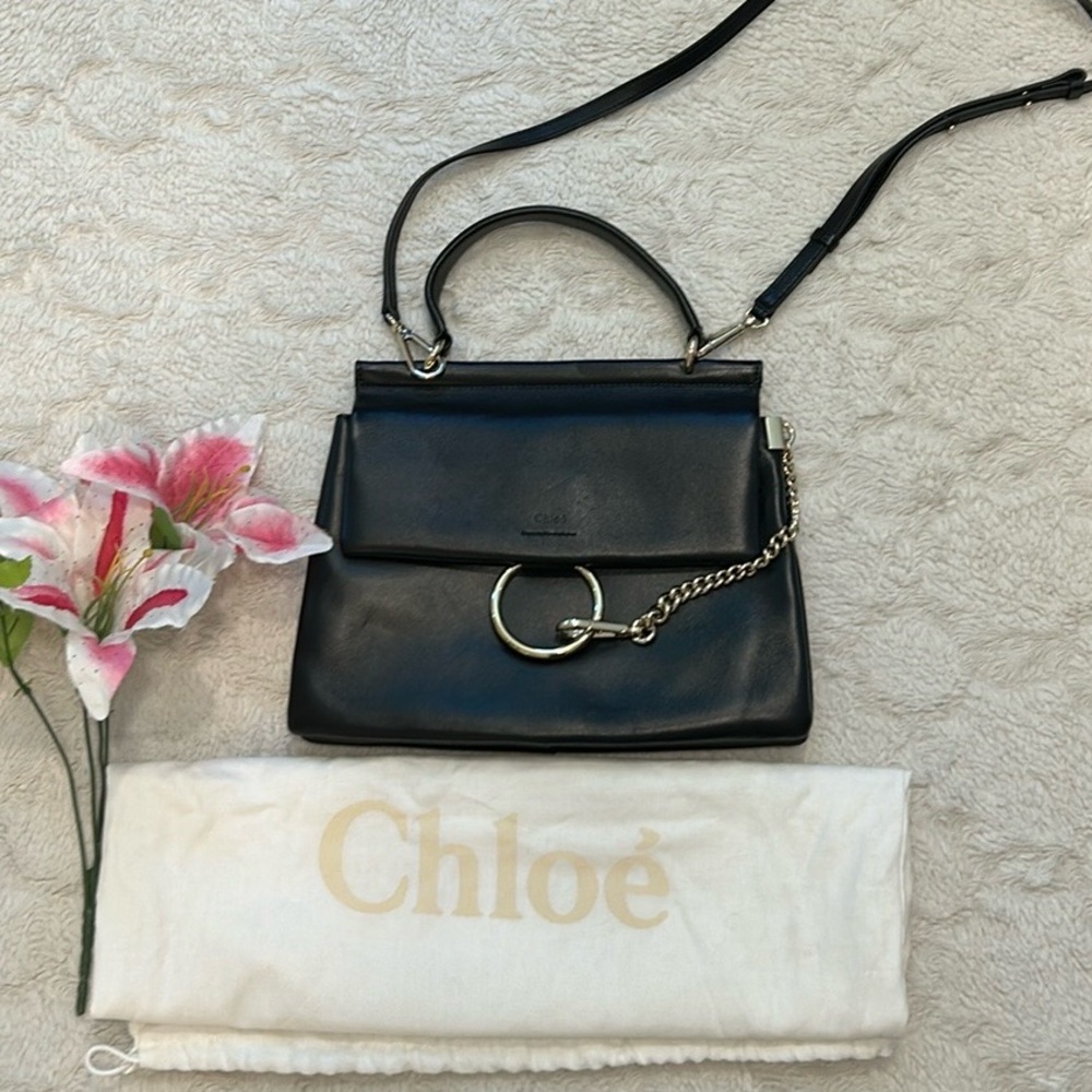 Chloé Faye Black Two Way Top Handle Shoulder Bag